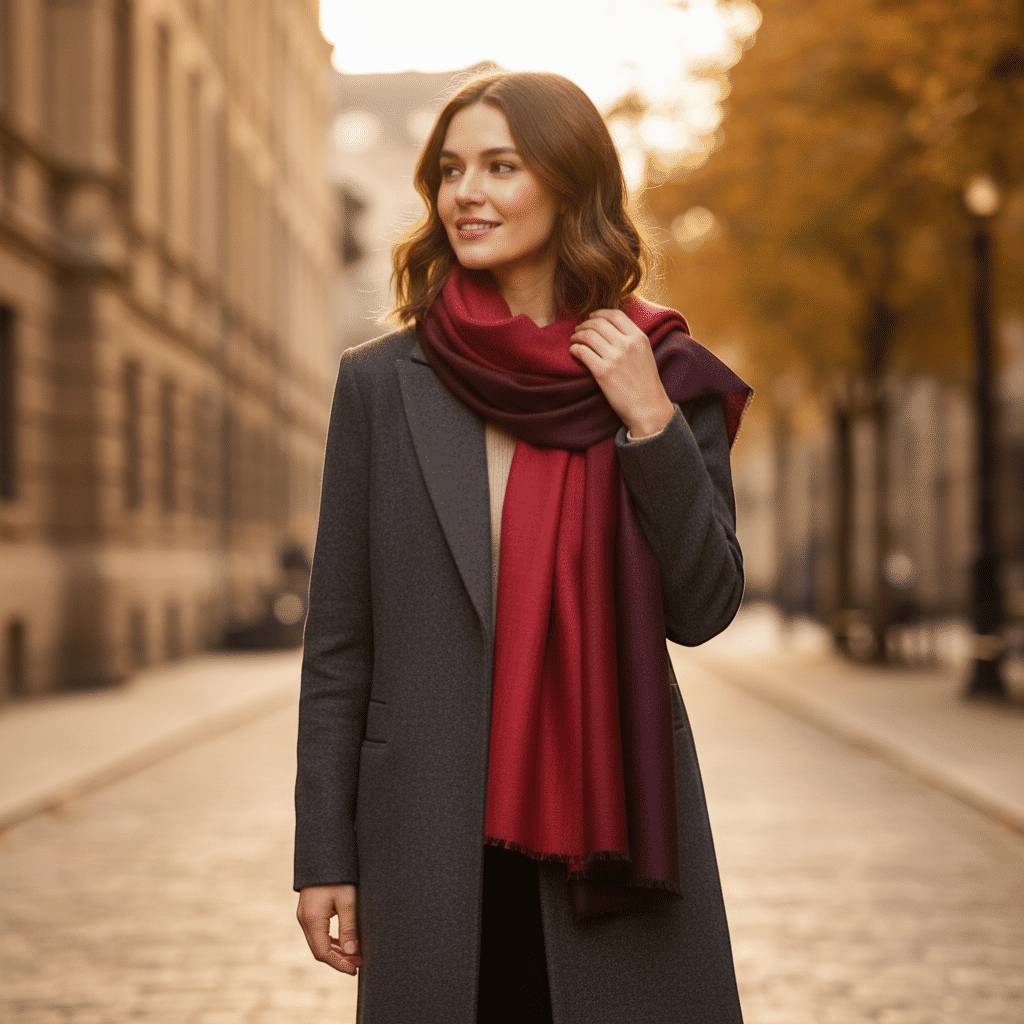 Maroon/Red Reversible Cashmere Scarf